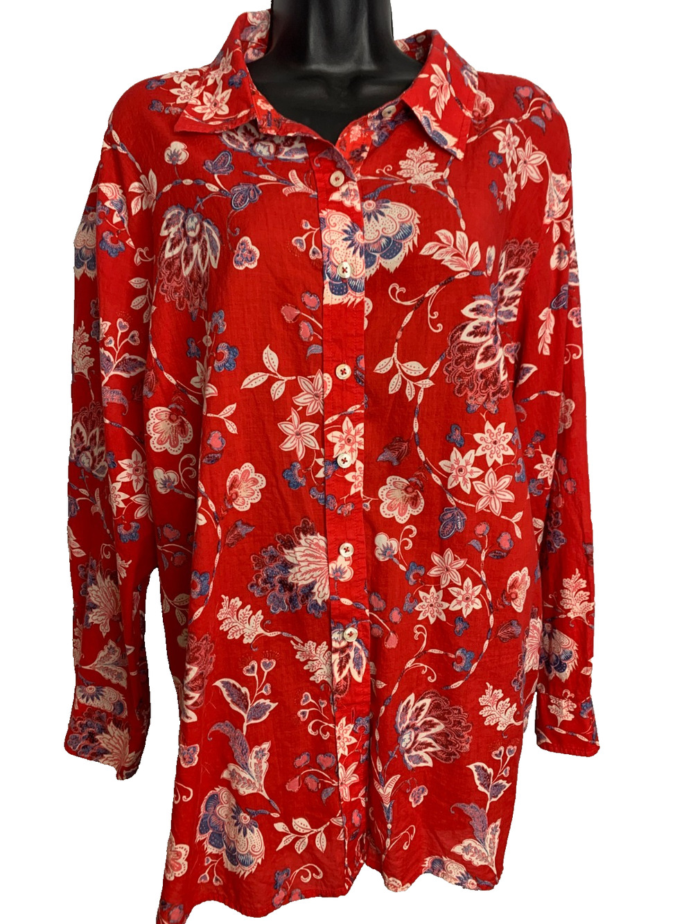 Talbots Plus Women's 3x Floral Blouse Buttondown Long Sleeve Lightweight
